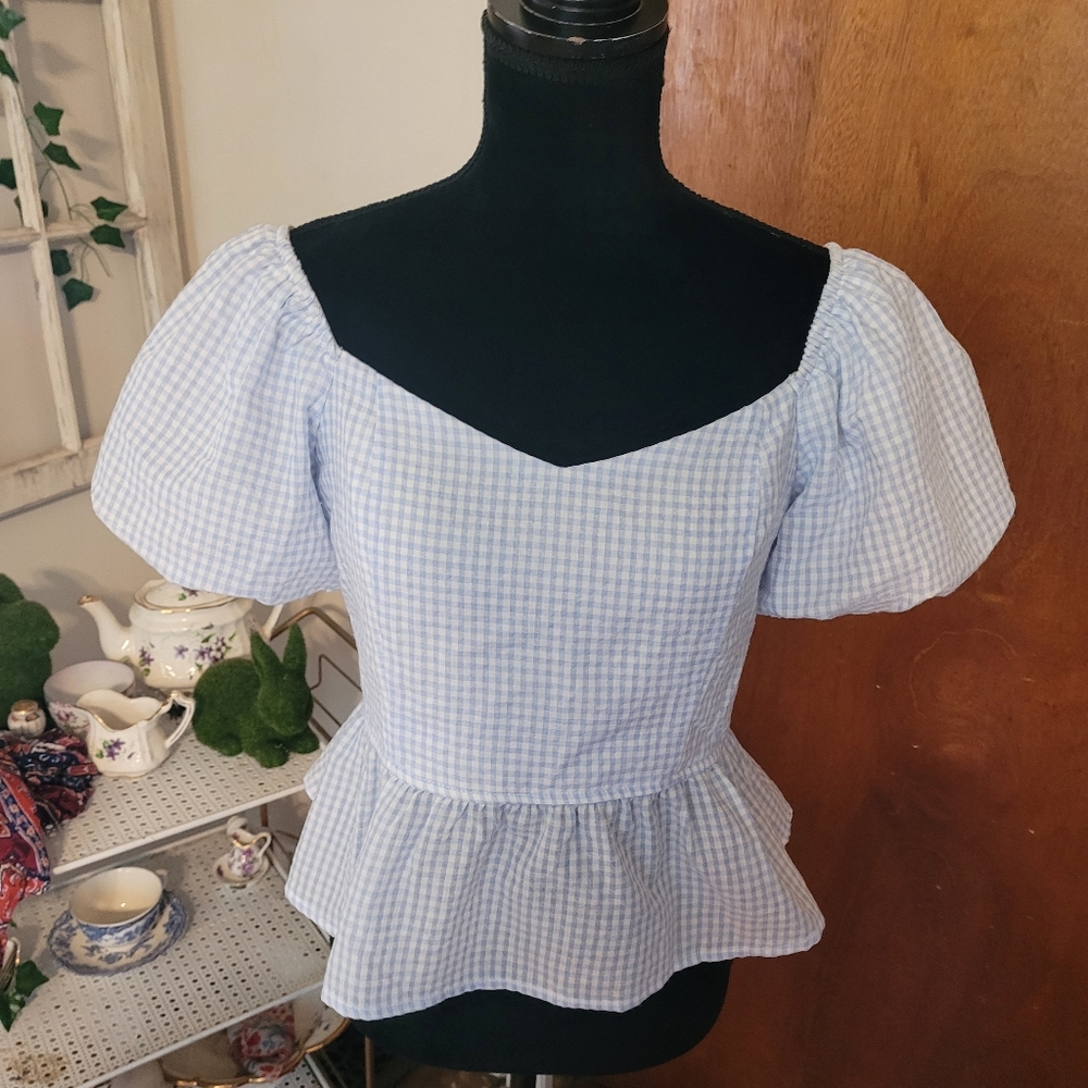 🍒5for$10 Lilly White from Anthropologie blue gingham top. Size M